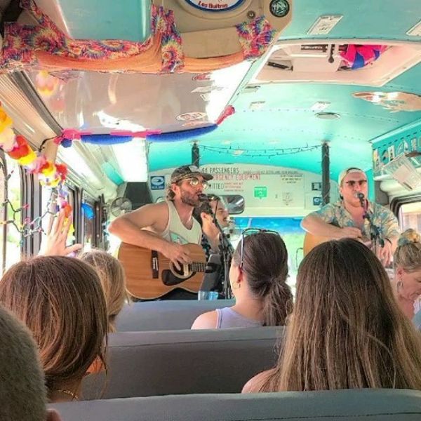 band playing on a bus