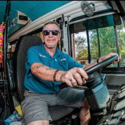 fisheye view of bus driver