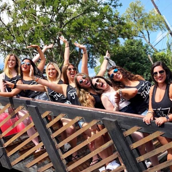 bachelorette party posing on staircase