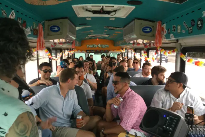 a group of people in a room